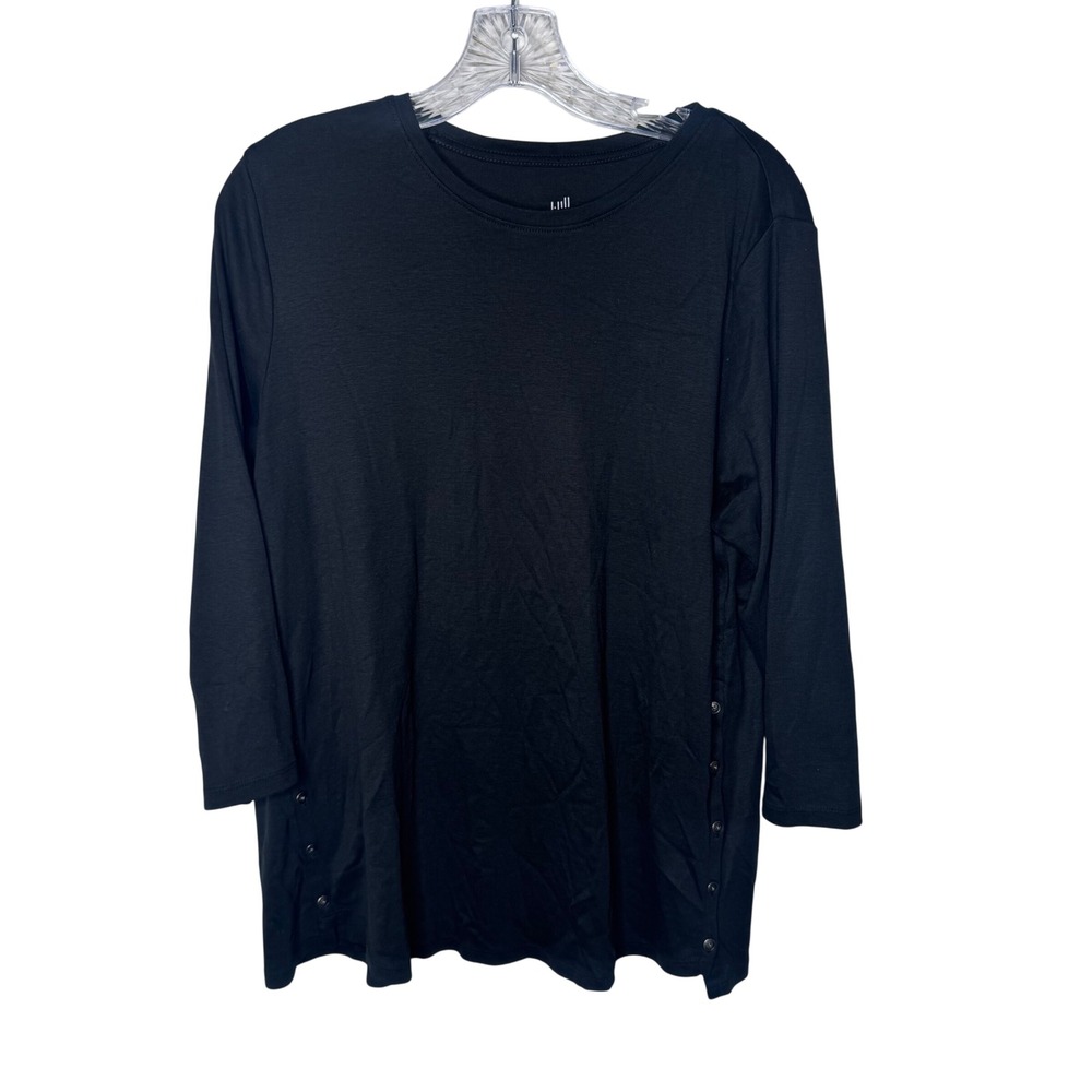 J.Jill Perfect Pima Side-Button Tee Black Long Sleeve 100% Cotton Top Womens L‎